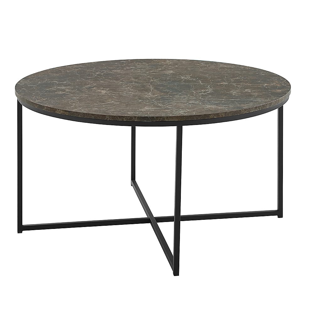 Left View: Walker Edison - Alissa 36" Coffee Table with X Base - Brown Faux Marble/Black