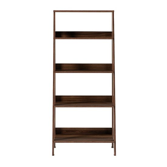 Walker Edison 55 Leaning Ladder 4, 4 Shelf Wooden Ladder Bookcase With Bottom Drawers White