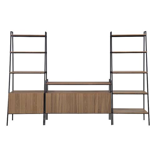 Walker Edison - 3-Piece Ladder Shelf Storage Entertainment Wall - Mocha