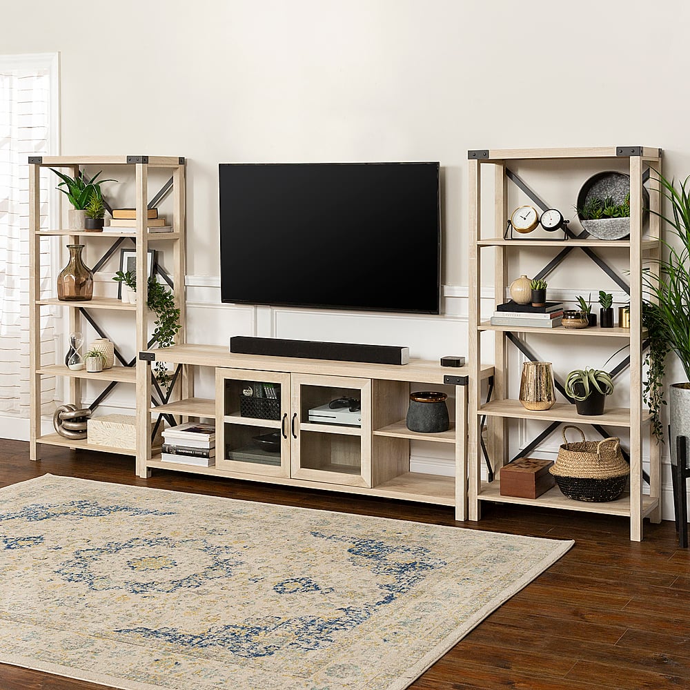Alt View 12. Walker Edison - Modern Farmhouse Wall TV Stand for TV's up to 80” - White Oak.