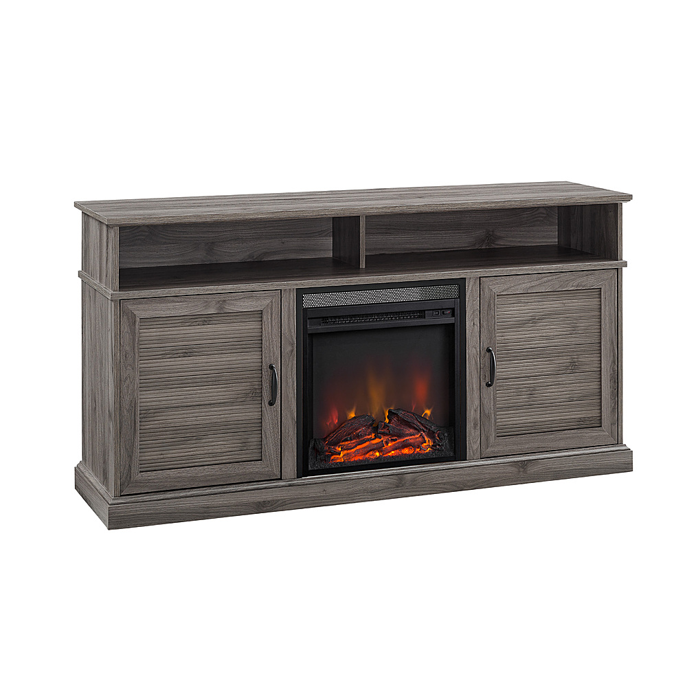 Angle View: Walker Edison - Traditional Fluted Door Tall Soundbar Storage Fireplace TV Stand for Most TVs up to 65" - Slate Grey
