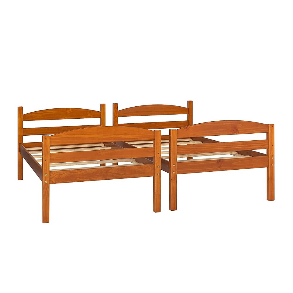 Left View: Walker Edison - Rustic Solid Wood Twin Bunk Bed with Trundle - Honey