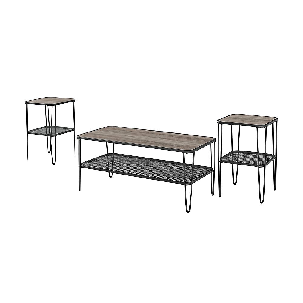 Left View: Walker Edison - 3-Piece Hairpin Leg Accent Table Set - Grey Wash