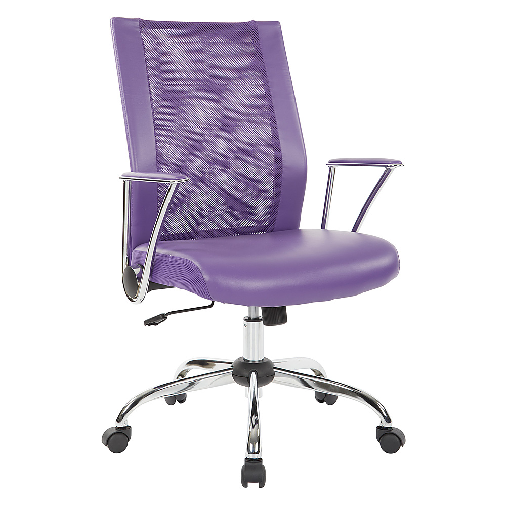 Angle View: OSP Home Furnishings - Bridgeway Office Chair with Woven Mesh and Chrome Base - Purple