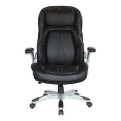 Office Star Products - Bonded Leather Executive Chair with Padded Flip Arms and Silver Base - Black - Front_Zoom