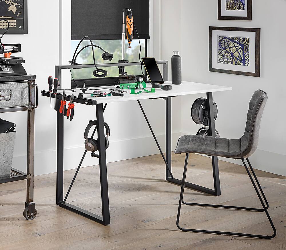 Alt View 16. OSP Home Furnishings - Tinker Desk with Accessory Bar - Light Grey.