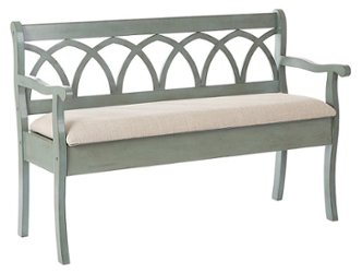 OSP Home Furnishings - Coventry Storage Bench in Antique Frame and Beige Seat Cushion K/D - Sage - Angle_Zoom