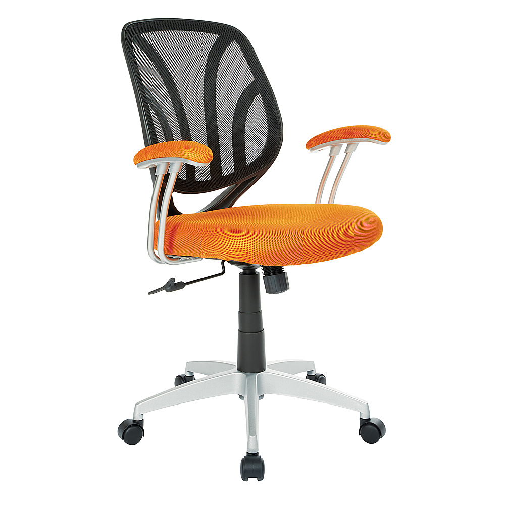Angle View: OSP Home Furnishings - Screen Back Chair with Mesh Fabric and Silver Coated Arms and Base - Orange
