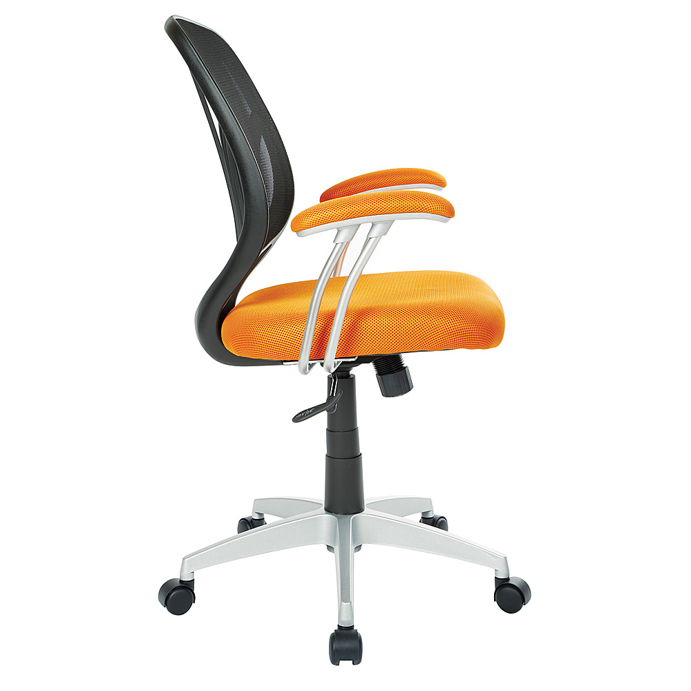 Left View: OSP Home Furnishings - Screen Back Chair with Mesh Fabric and Silver Coated Arms and Base - Orange