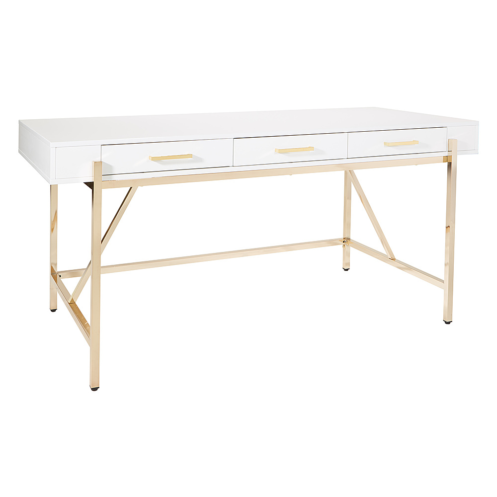 Angle View: OSP Home Furnishings - Broadway Desk with White Gloss and Gold Plated Finish - White/Gold