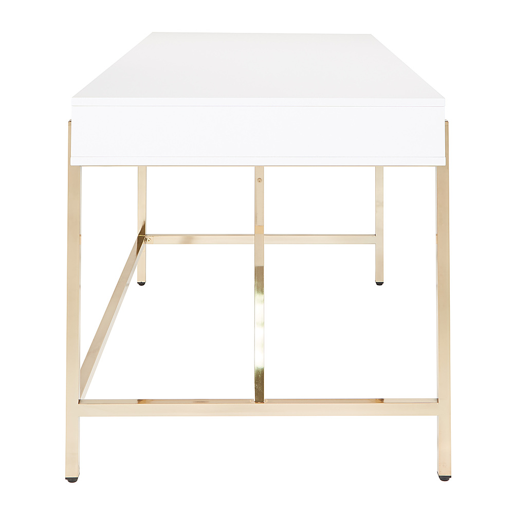 Left View: OSP Home Furnishings - Broadway Desk with White Gloss and Gold Plated Finish - White/Gold