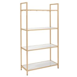 OSP Home Furnishings - Alios Bookcase in White Gloss finish with Rose Gold Chrome Plated Base - White/Rose Gold - Angle_Zoom