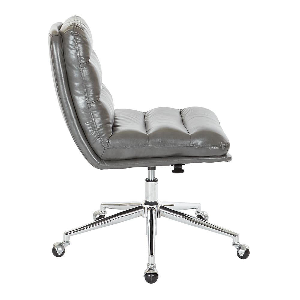 Left View: OSP Home Furnishings - Legacy Office Chair in Deluxe Faux Leather with Chrome Base - Pewter