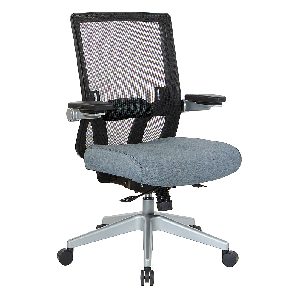 Angle View: Office Star Products - Manager's Chair with Breathable Mesh Back and Fabric Seat with a Silver Base. - Blue