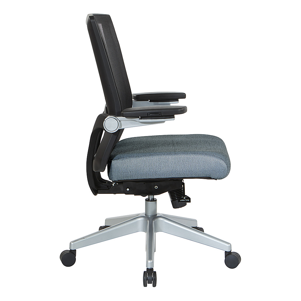 Left View: Office Star Products - Manager's Chair with Breathable Mesh Back and Fabric Seat with a Silver Base. - Blue
