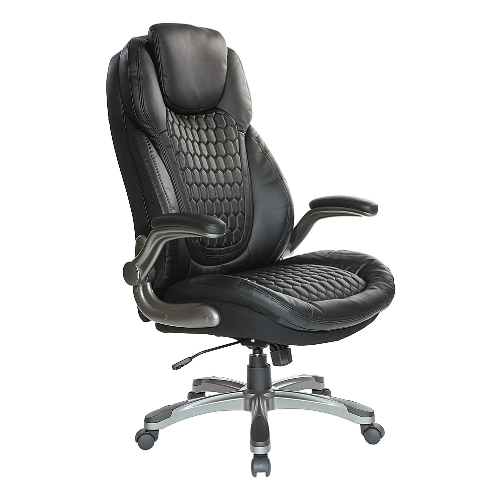 Angle View: Office Star Products - Executive High Back Chair with Bonded Leather and Flip Arms - Black