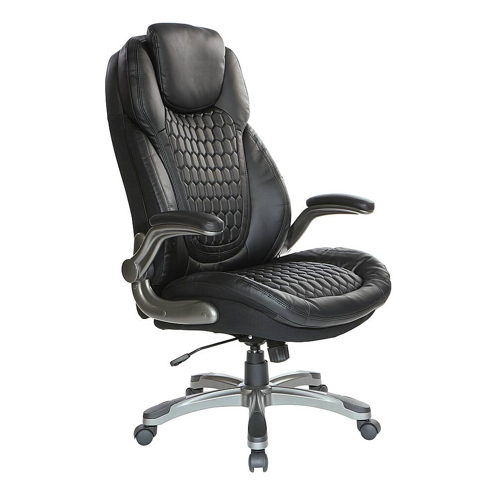 Angle. Office Star Products - Executive High Back Chair with Black Bonded Leather and Flip Arms - Black.