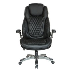 Office Star Products - Executive High Back Chair with Bonded Leather and Flip Arms - Black - Front_Zoom