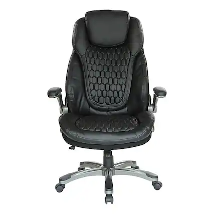 Front. Office Star Products - Executive High Back Chair with Black Bonded Leather and Flip Arms - Black.