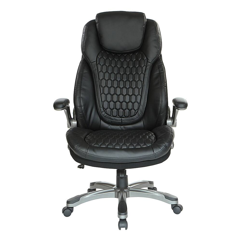 Front. Office Star Products - Executive High Back Chair with Black Bonded Leather and Flip Arms - Black.