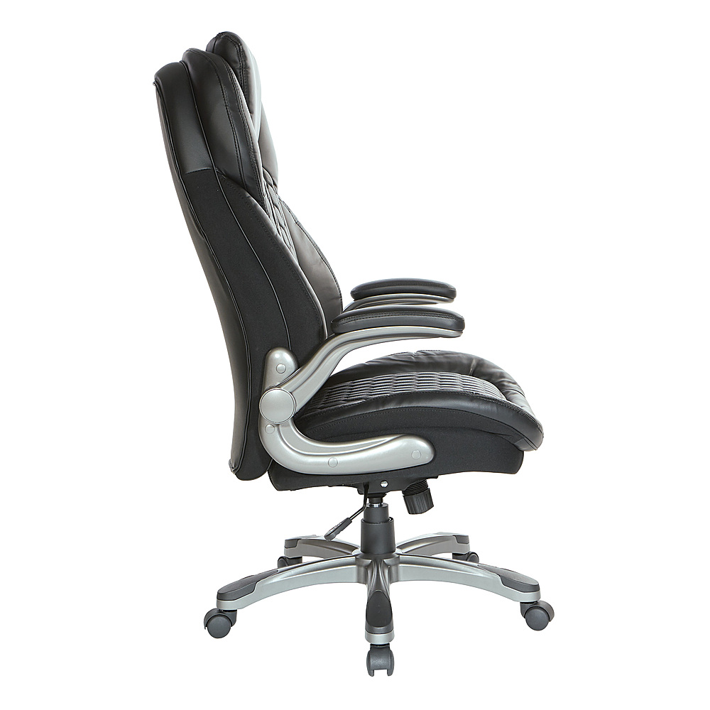 Left View: Office Star Products - Executive High Back Chair with Bonded Leather and Flip Arms - Black