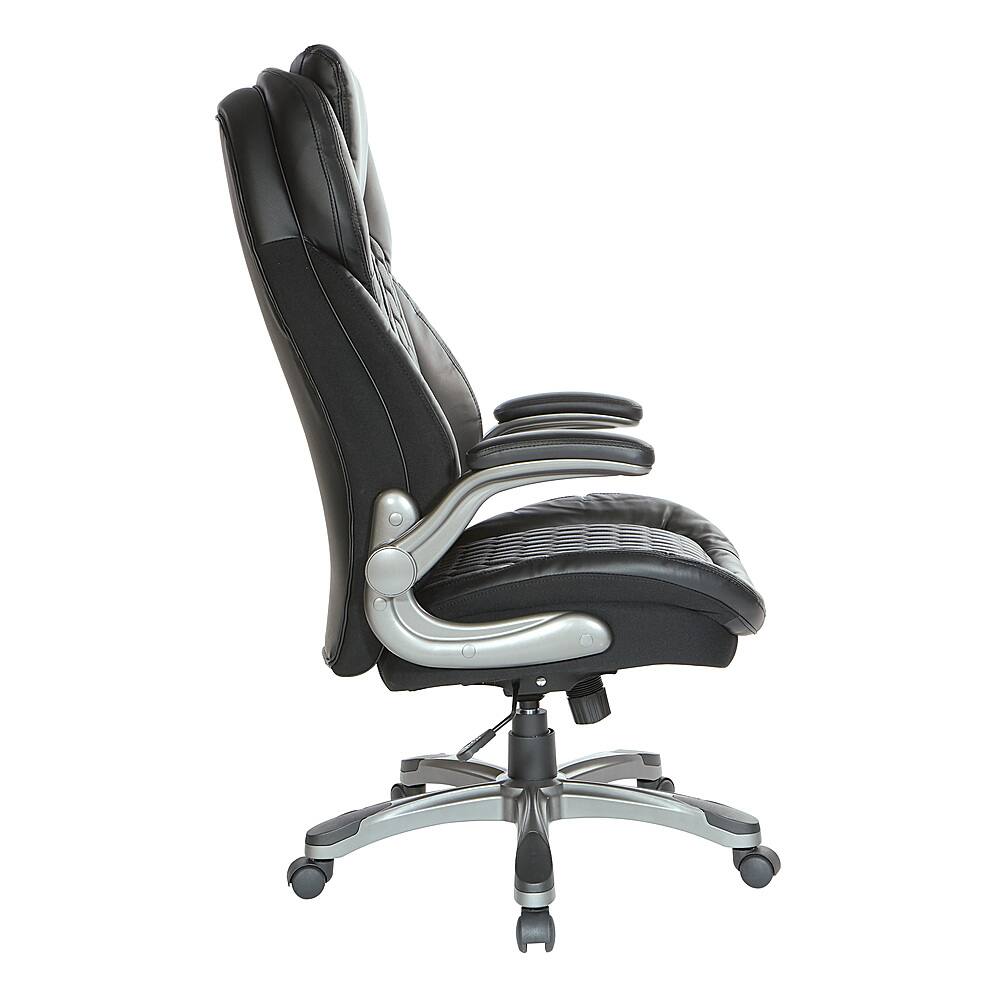 Left. Office Star Products - Executive High Back Chair with Black Bonded Leather and Flip Arms - Black.