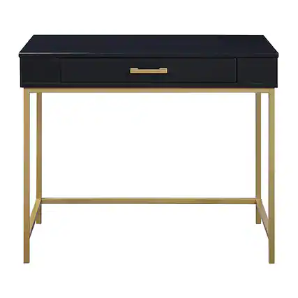Front. OSP Home Furnishings - Modern Life Desk in Black Finish With Gold Metal Legs - Black.