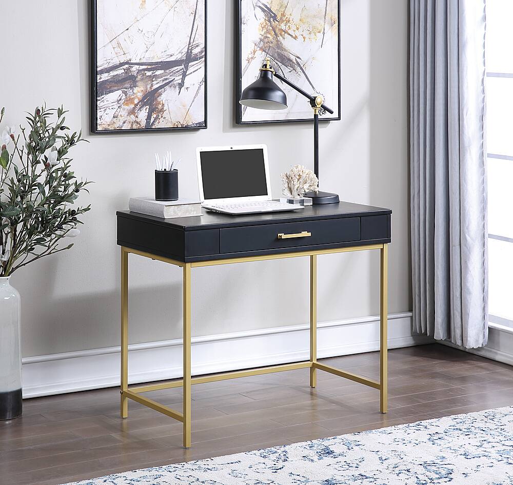 Alt View 16. OSP Home Furnishings - Modern Life Desk in Black Finish With Gold Metal Legs - Black.