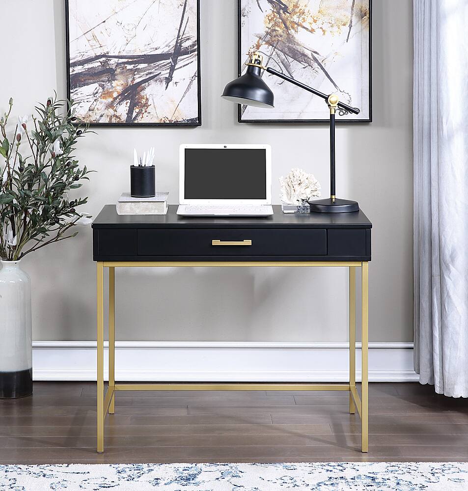 Alt View 17. OSP Home Furnishings - Modern Life Desk in Black Finish With Gold Metal Legs - Black.