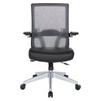 Office Star Products - Manager's Chair with Breathable Mesh Back and Black Bonded Leather Padded Seat with a Silver Base. - Black / Silver - Front_Zoom