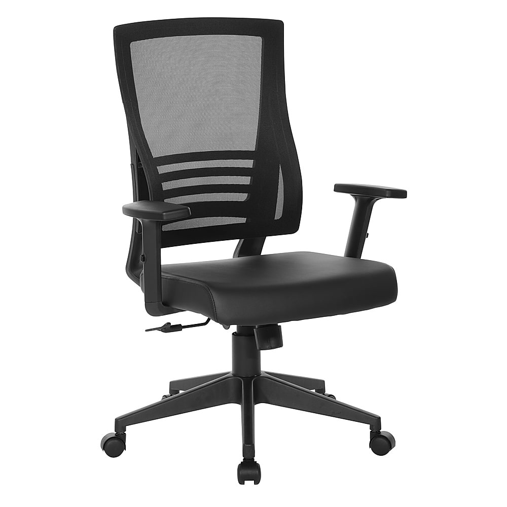 Angle View: Office Star Products - Vertical Mesh Back Chair in Frame with Black Faux Leather - Black