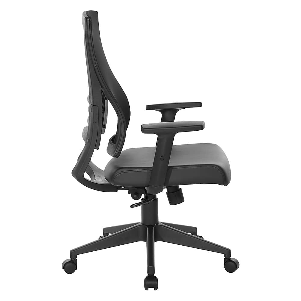 Left View: Office Star Products - Vertical Mesh Back Chair in Frame with Black Faux Leather - Black