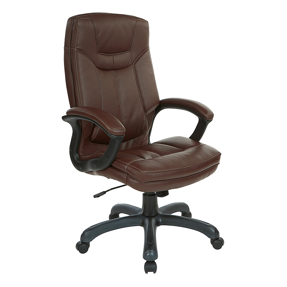 Angle View: Office Star Products - Executive Faux Leather High Back Chair with Contrast Stitching - Chocolate