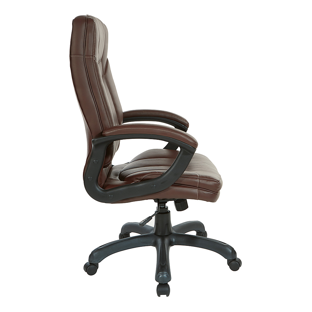 Left View: Office Star Products - Executive Faux Leather High Back Chair with Contrast Stitching - Chocolate