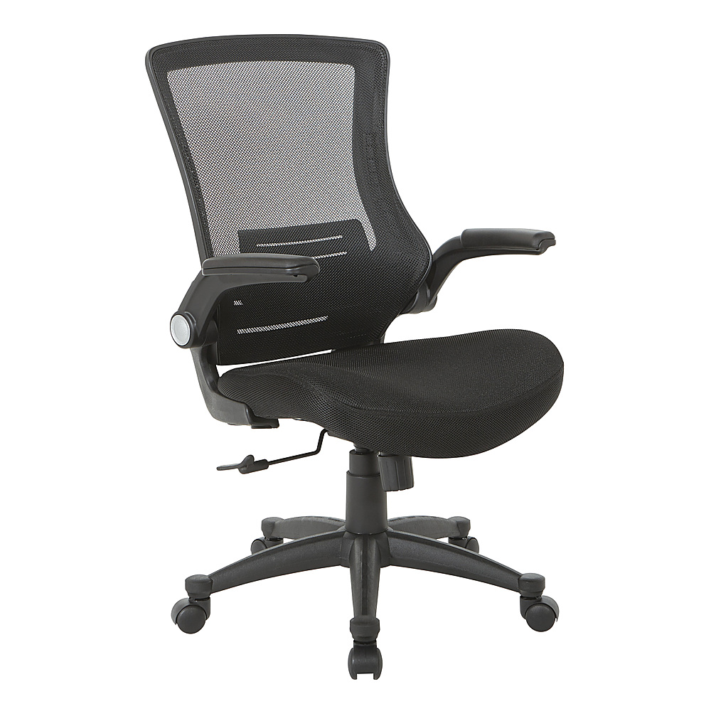 Angle View: Office Star Products - Screen Back Manager's Chair in Mesh Seat with PU Padded Flip Arms with Silver Accents - Black