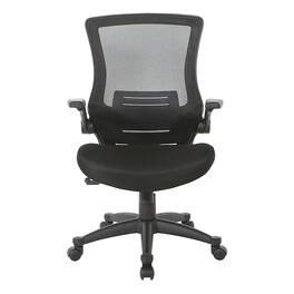 Office Star Products - Screen Back Manager's Chair Mesh Seat with PU Padded Flip Arms with Silver Accents - Black