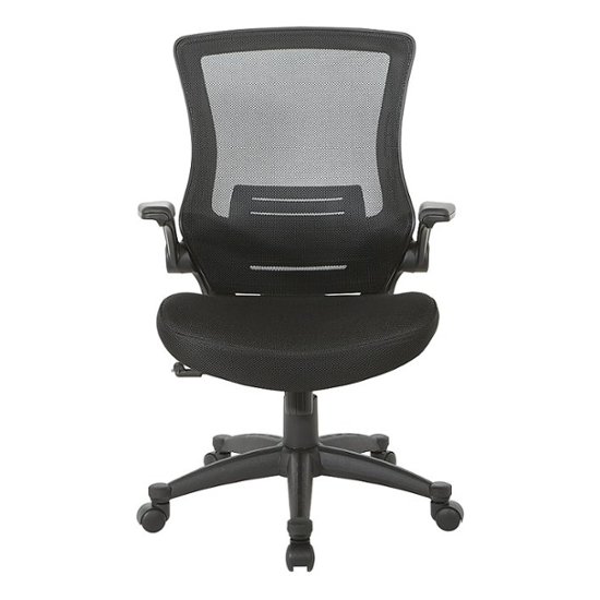 Office Star Products - Screen Back Manager's Chair in Mesh Seat with PU  Padded Flip Arms with Silver Accents - Black