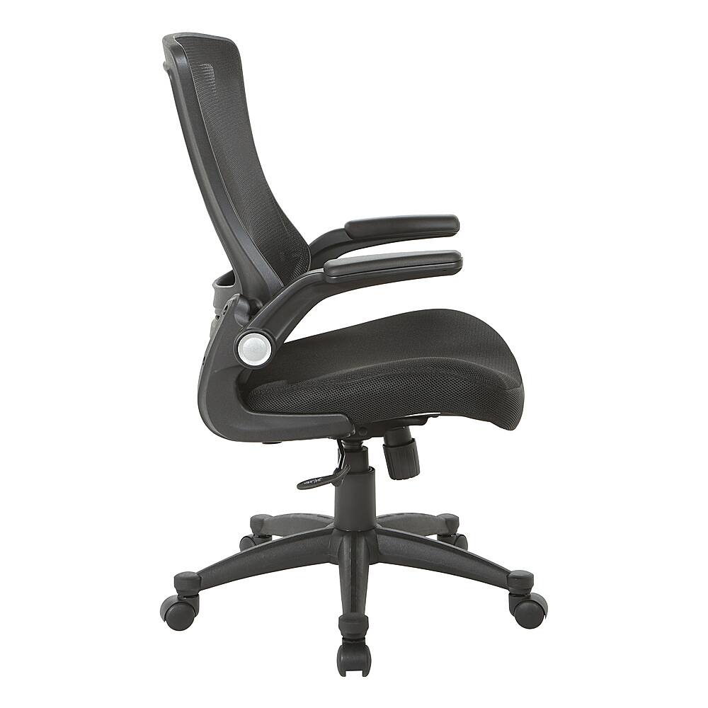 Left. Office Star Products - Screen Back Manager's Chair in Black Mesh Seat with PU Padded Flip Arms with Silver Accents - Black.