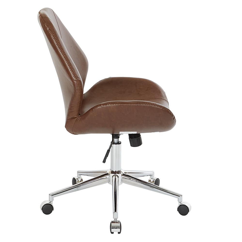 Left View: OSP Home Furnishings - Chatsworth Office Chair in Faux Leather with Chrome Base - Saddle