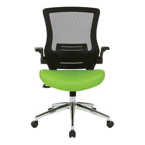 Office Star Products - Black Screen Back Manager's Chair with Faux Leather Seat and Padded PU Flip Arms with Silver Accents - Green
