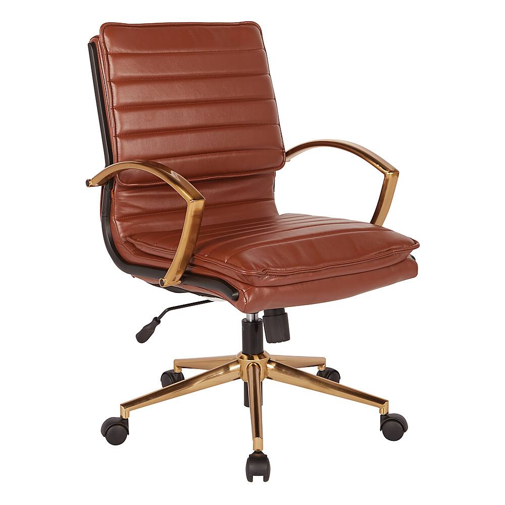 Angle. OSP Home Furnishings - Mid-Back Faux Leather Chair with Gold Finish in Saddle Faux Leather - Saddle.