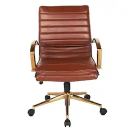 OSP Home Furnishings - Mid-Back Faux Leather Chair with Gold Finish Faux Leather - Saddle