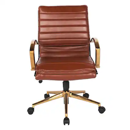 Front. OSP Home Furnishings - Mid-Back Faux Leather Chair with Gold Finish in Saddle Faux Leather - Saddle.