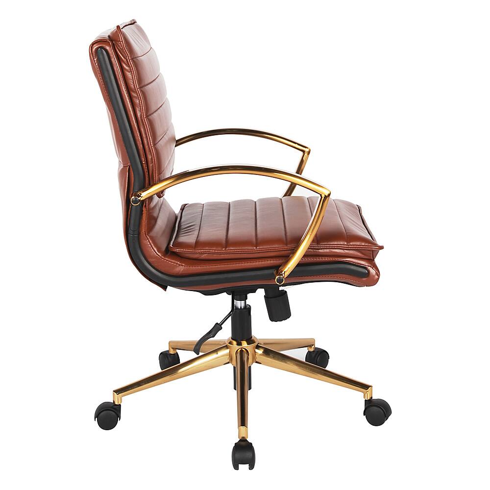 Left. OSP Home Furnishings - Mid-Back Faux Leather Chair with Gold Finish in Saddle Faux Leather - Saddle.