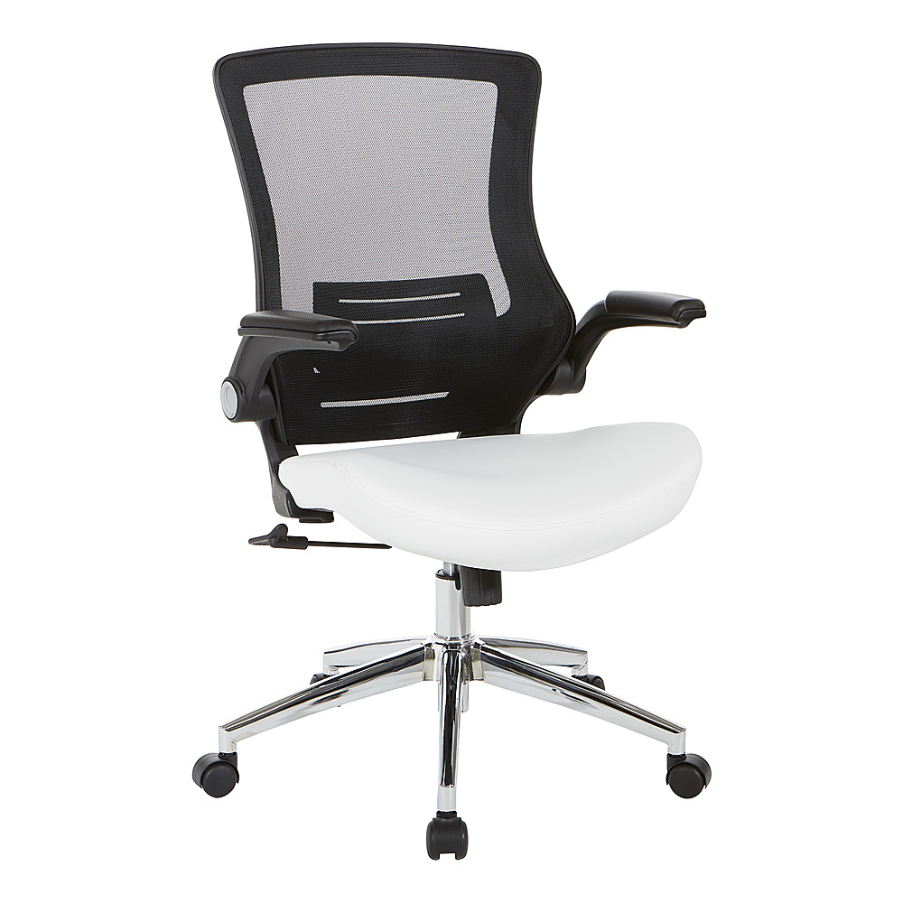 Angle View: Office Star Products - Black Screen Back Manager's Chair with Faux Leather Seat and Padded PU Flip Arms with Silver Accents - White