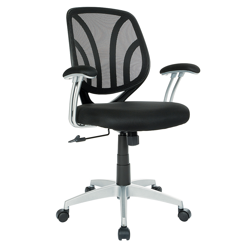 Angle View: OSP Home Furnishings - Screen Back Chair with Mesh Fabric and Silver Coated Arms and Base - Black