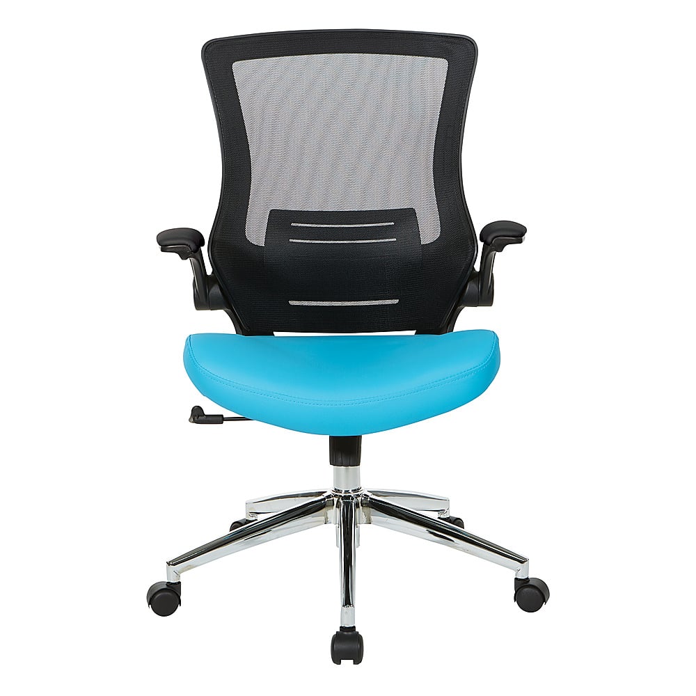 Angle View: Office Star Products - Black Screen Back Manager's Chair with Faux Leather Seat and Padded PU Flip Arms with Silver Accents - Blue