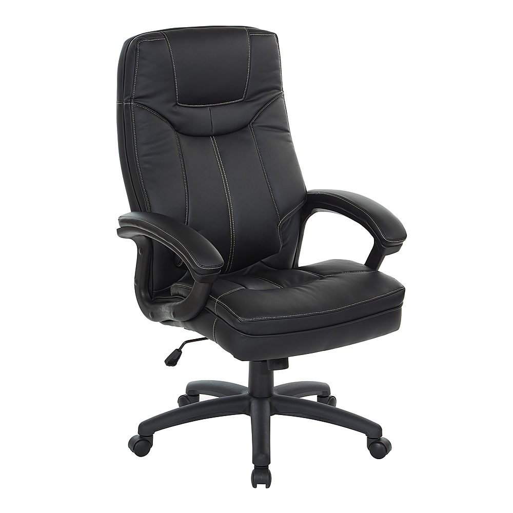 Angle View: Office Star Products - Executive Faux Leather High Back Chair with Contrast Stitching - Black