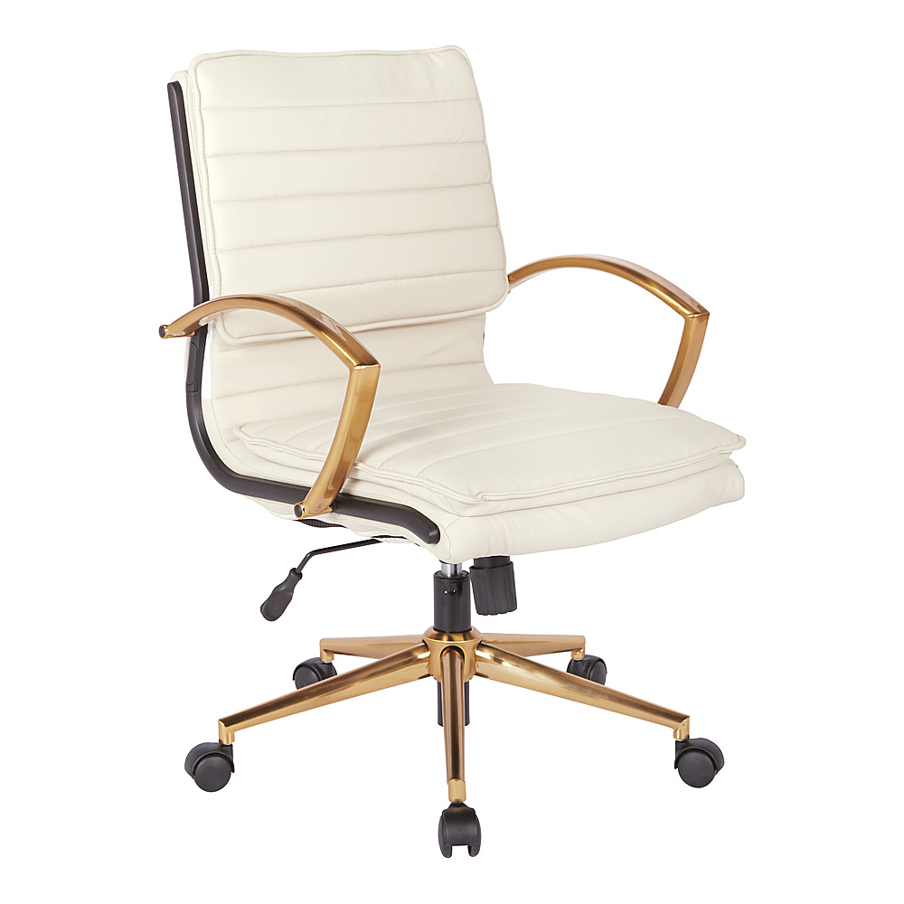 OSP Home Furnishings Legacy Mid-Century Modern Padded Scoop Office Chair  with 360 Degree Swivel, Deluxe Cream Faux Leather