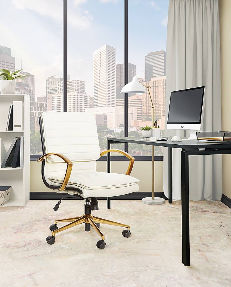 Alt View 12. OSP Home Furnishings - Mid-Back Faux Leather Chair with Gold Finish in Cream Faux Leather - Cream.